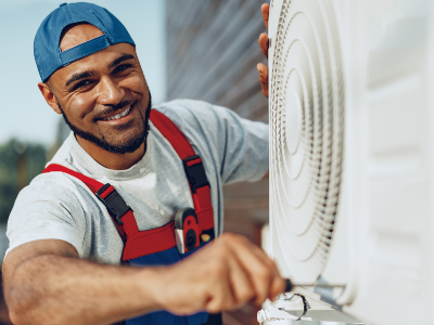 Young black man repairman checking an outside air dncszc7 2